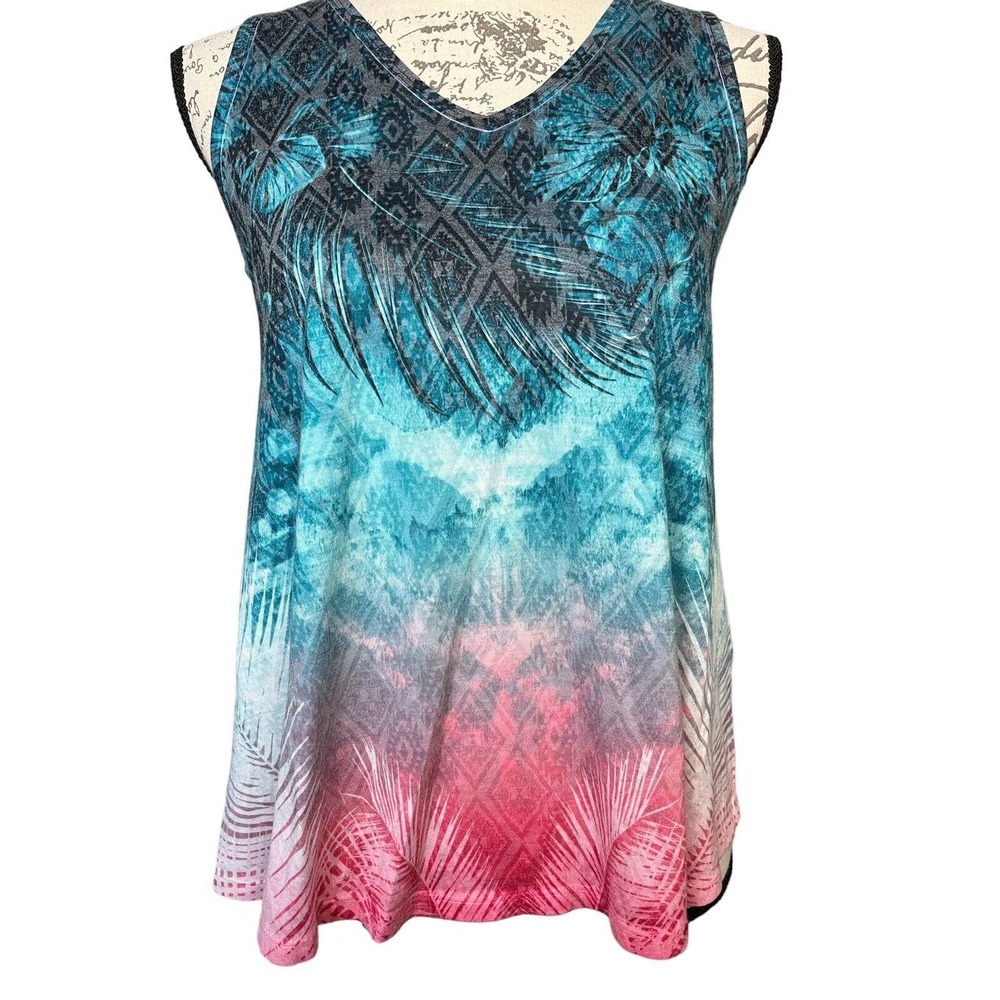 Style & Co Ombré Pink & Blue Tribal Print Palm Leaf Tank Blouse Size P